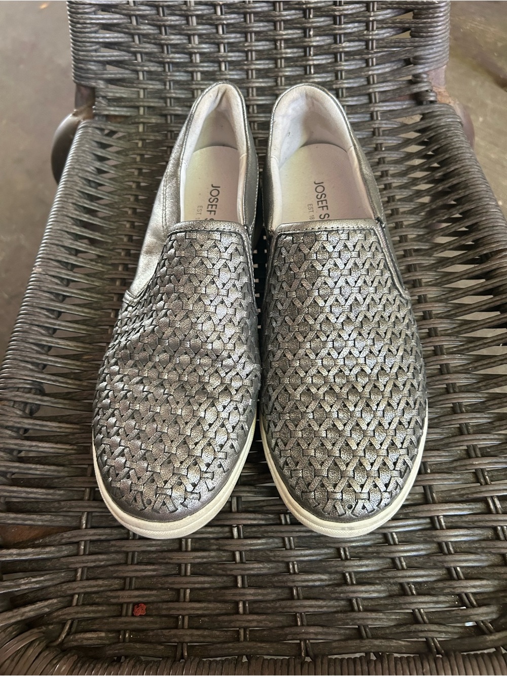 Josef Seibel Metallic Silver Woven Slip-On Loafers